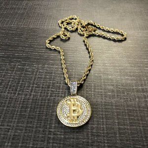 Bitcoin Pendant 14k Gold 24" Chain